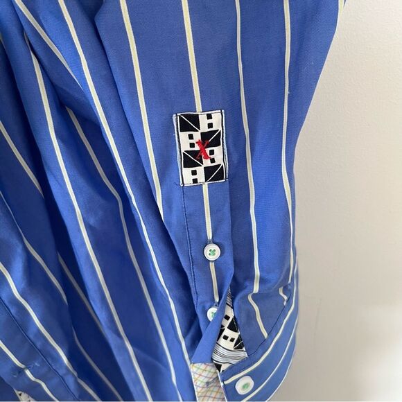 Robert Graham NWT "Aruba" Blue White Stripe Cotton Button Down Dress Shirt - Picture 11 of 16